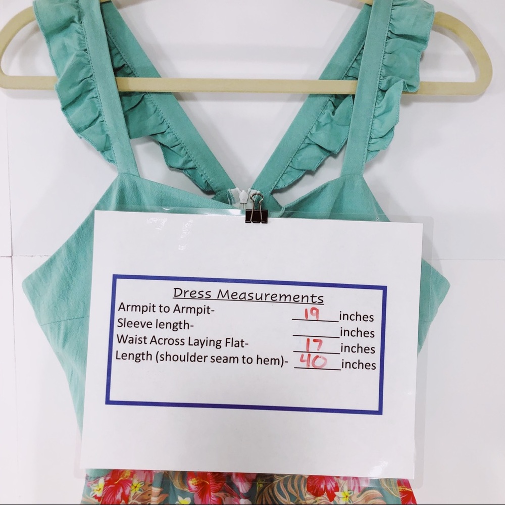 NWT PatPat Midi Turquoise Hawaiian Floral Flutter Sleeve Tank Dress Size L - Picture 7 of 8